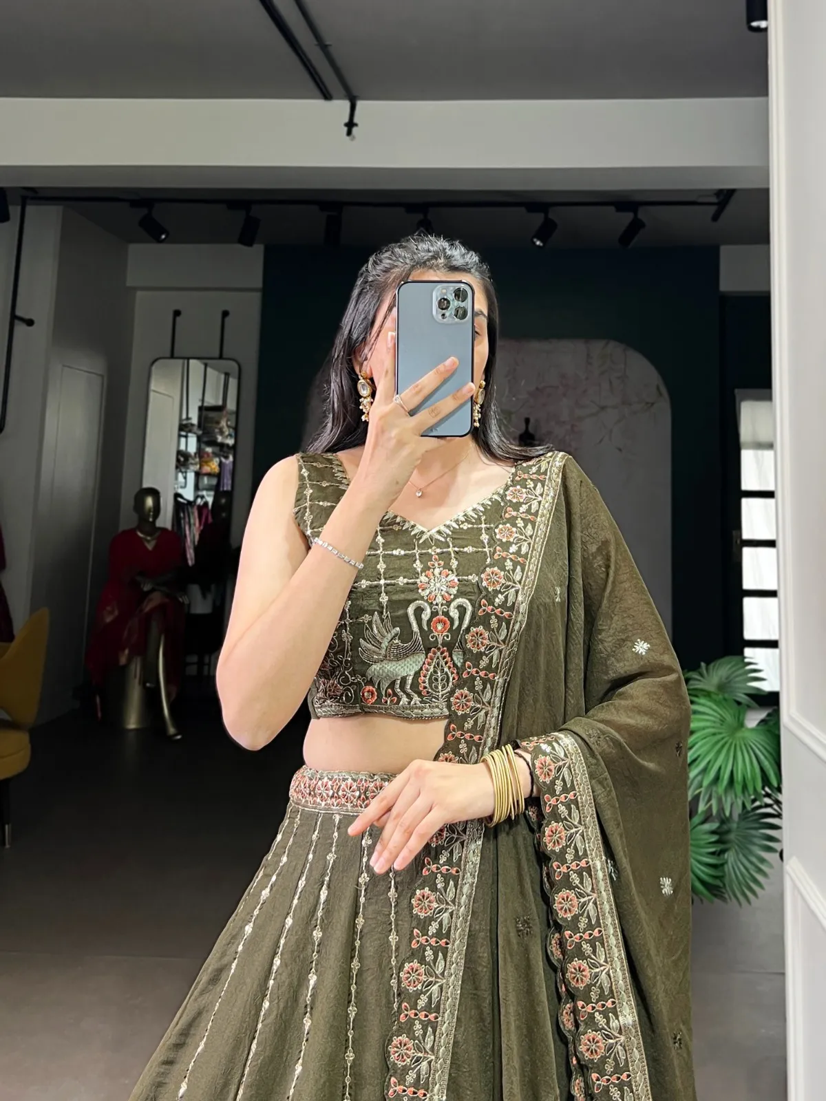 Mehendi Green Bridesmaid Embroidery Lehenga - Image 2