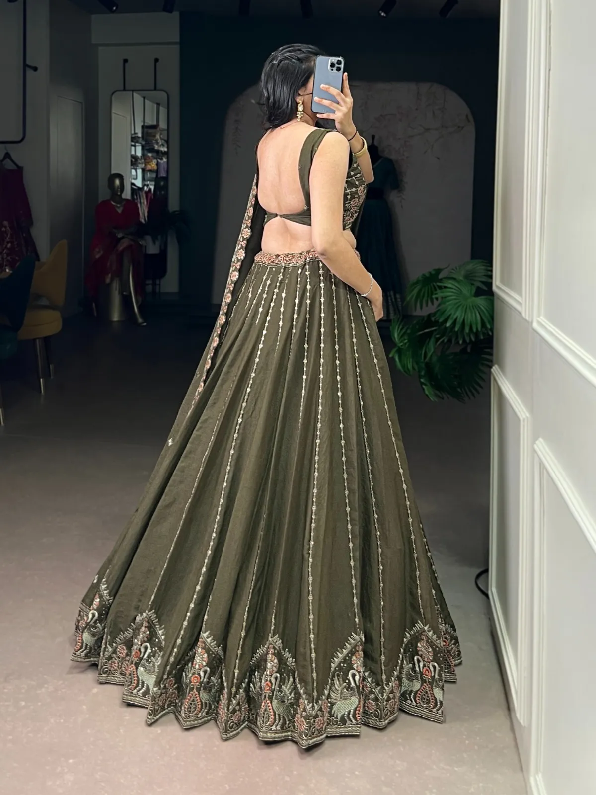 Mehendi Green Bridesmaid Embroidery Lehenga - Image 3