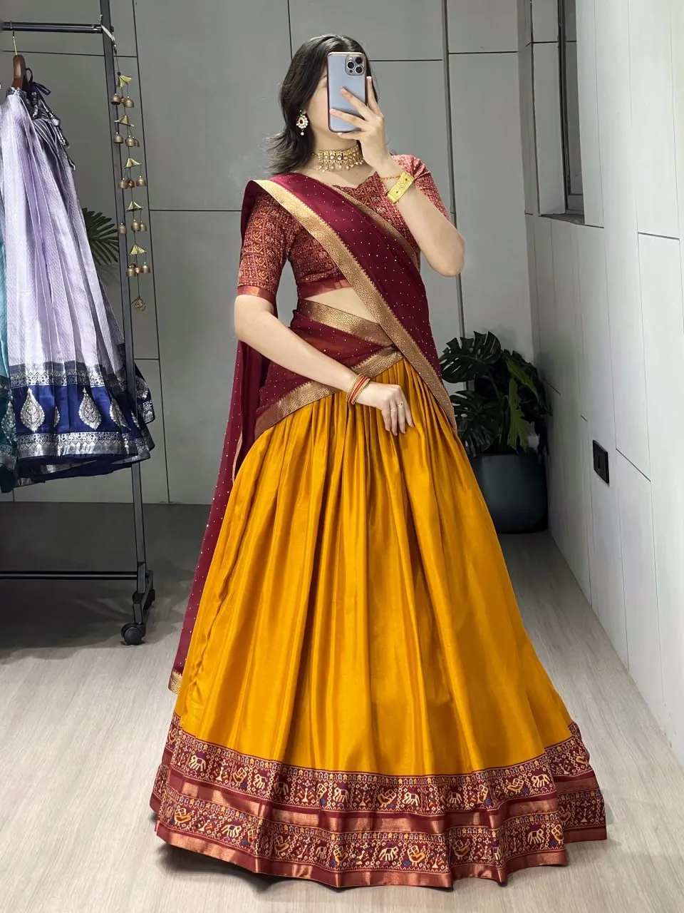 Mustard Color Traditional Patola Lehenga - Image 2