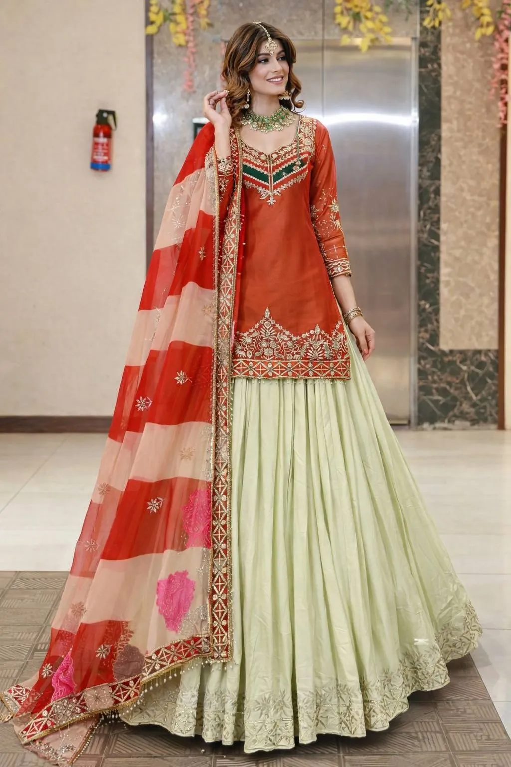 Pakistani Style Orange Skirt Suit