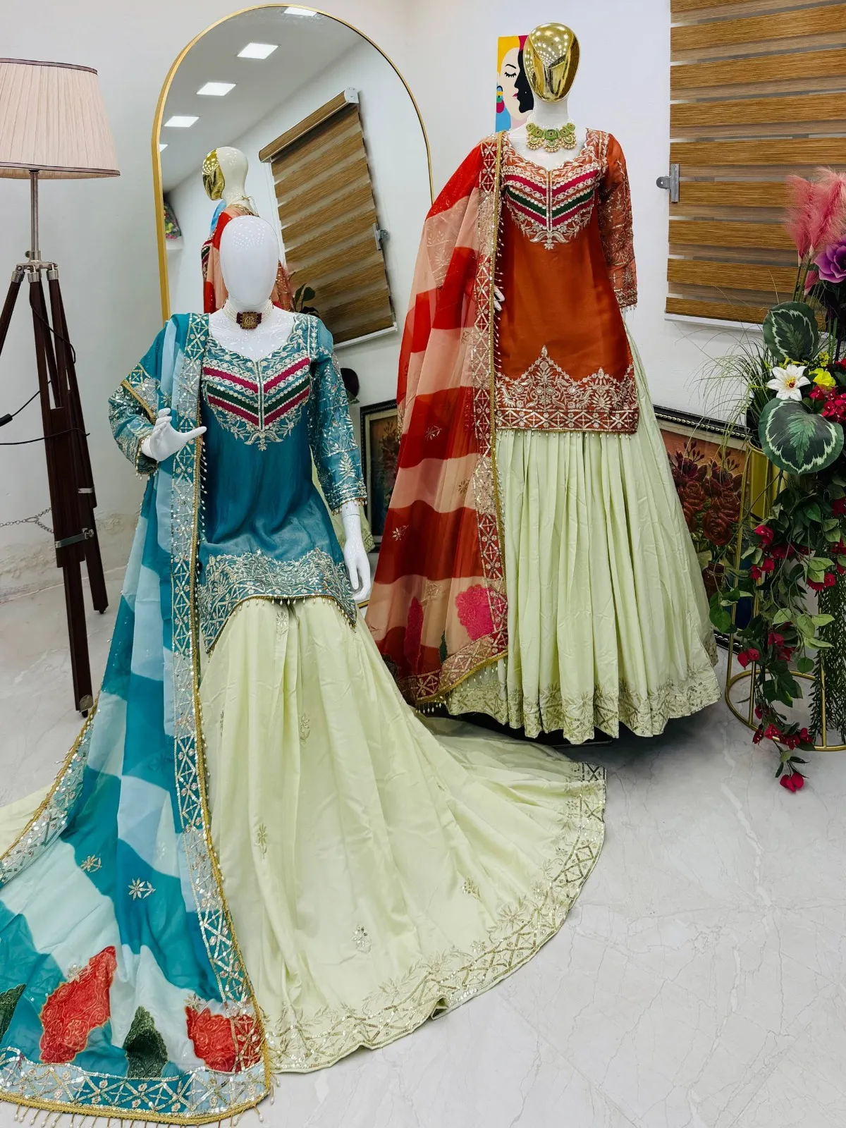 Pakistani Style Orange Skirt Suit - Image 4