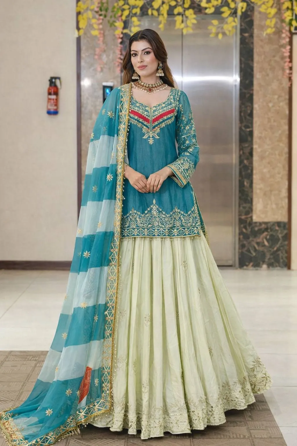 Pakistani Style Sky Blue Skirt Suit