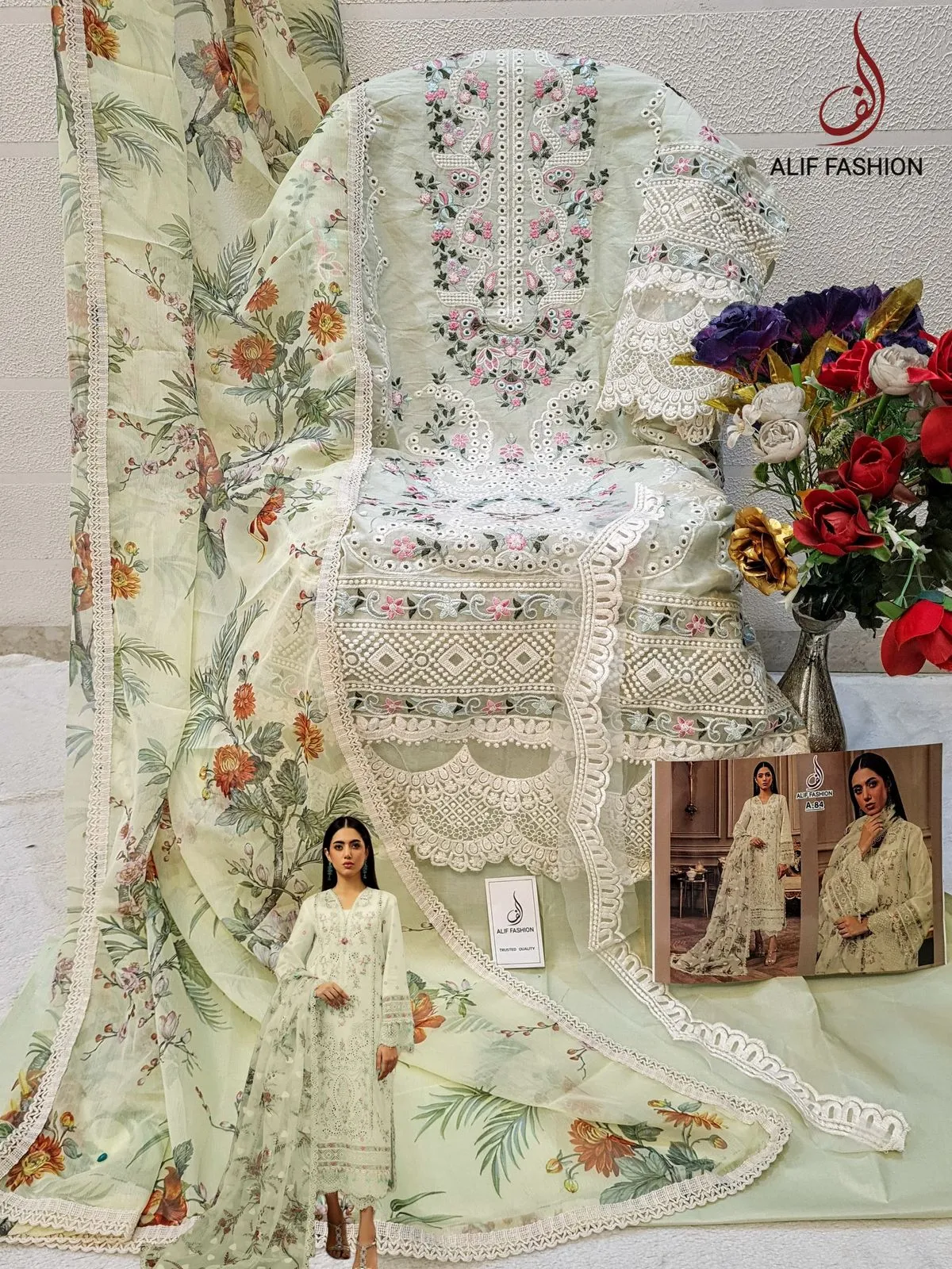 Pastel Green Embroidery Pakistani Suit - Image 3