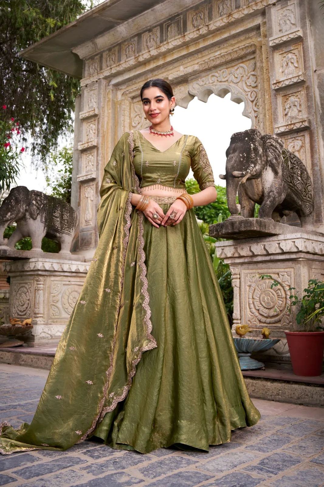 Pastel Mint Green Shiny Party Lehenga