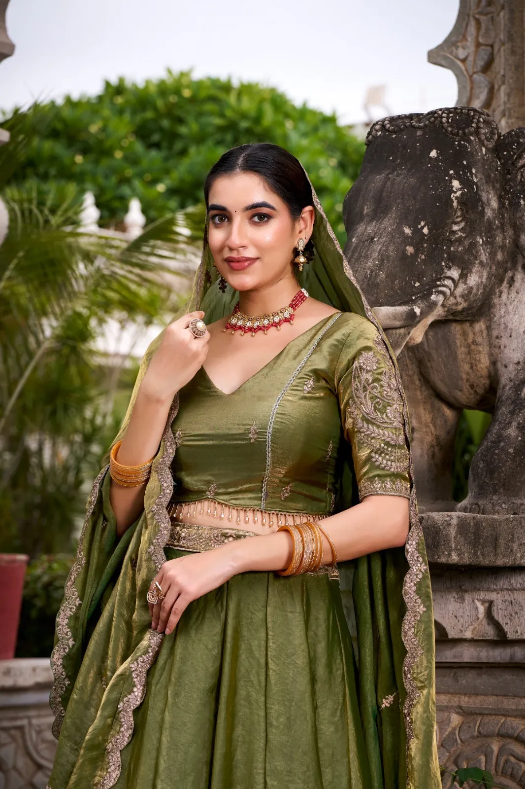 Pastel Mint Green Shiny Party Lehenga - Image 2