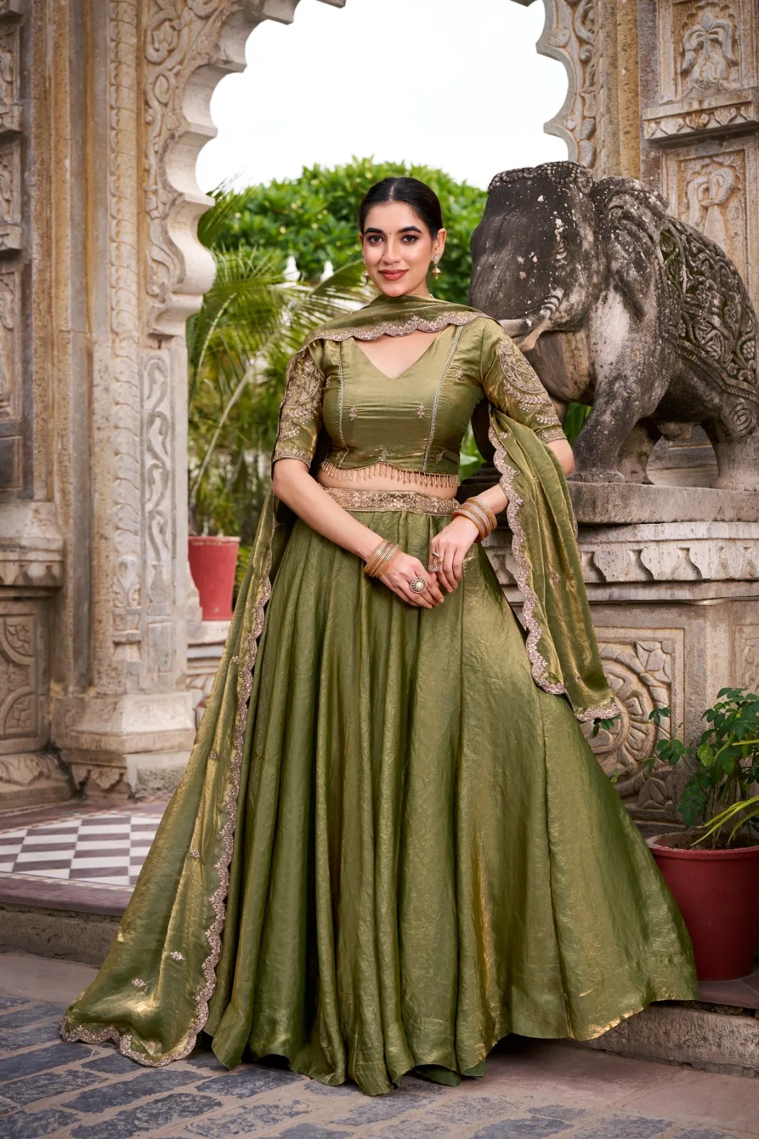 Pastel Mint Green Shiny Party Lehenga - Image 3