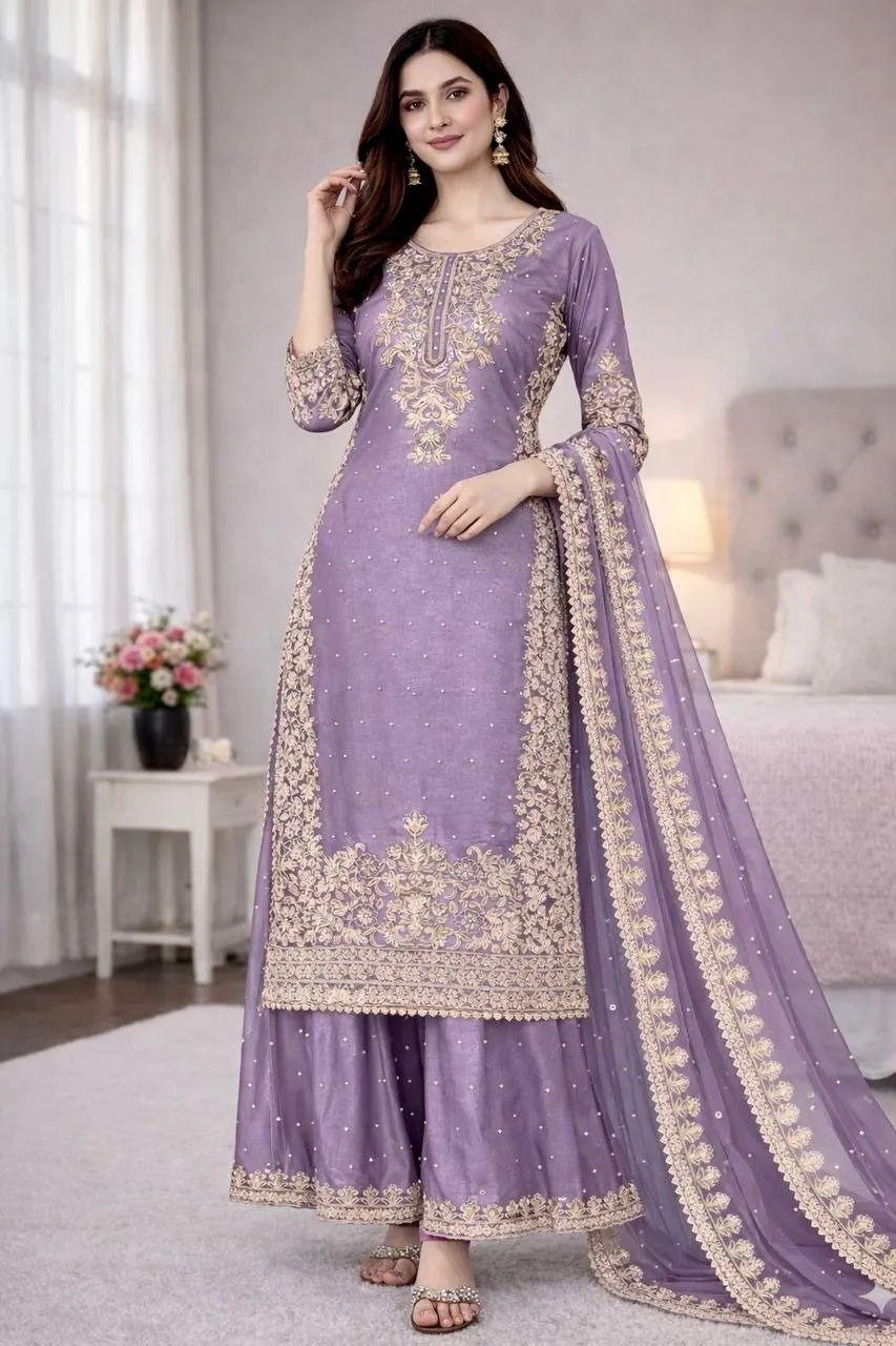 Pastel purple Pakistani Plazzo set