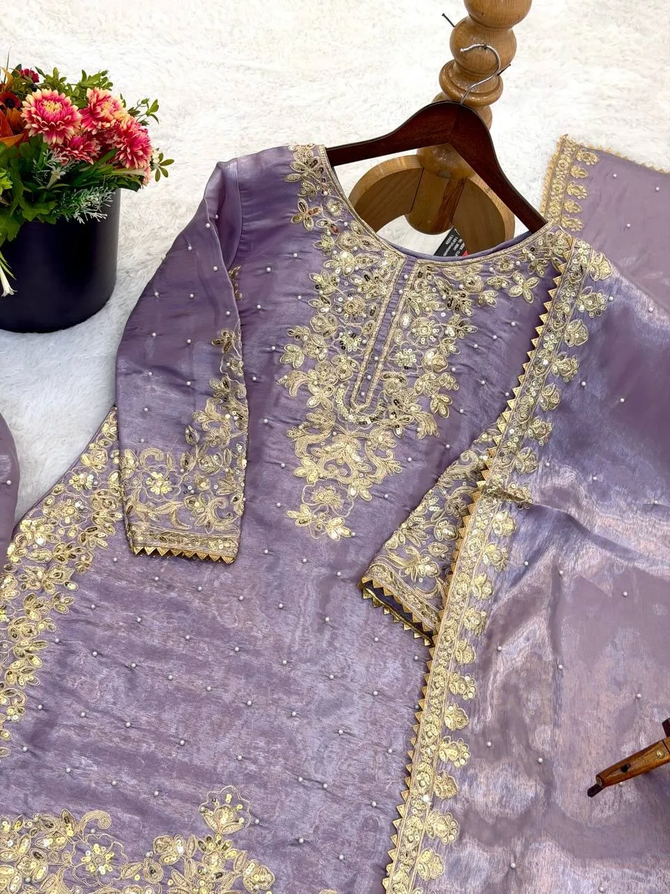Pastel purple Pakistani Plazzo set - Image 2