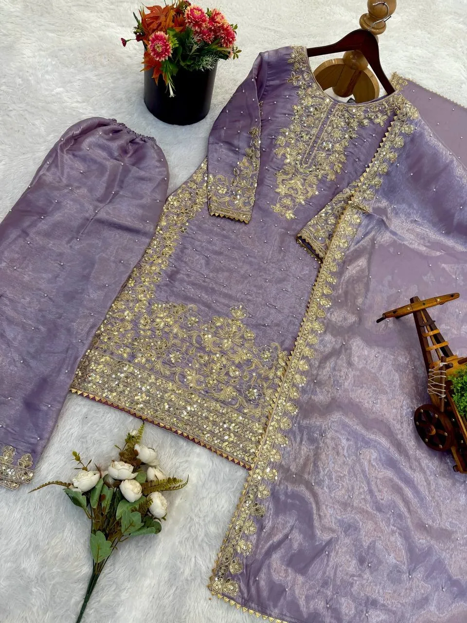 Pastel purple Pakistani Plazzo set - Image 3