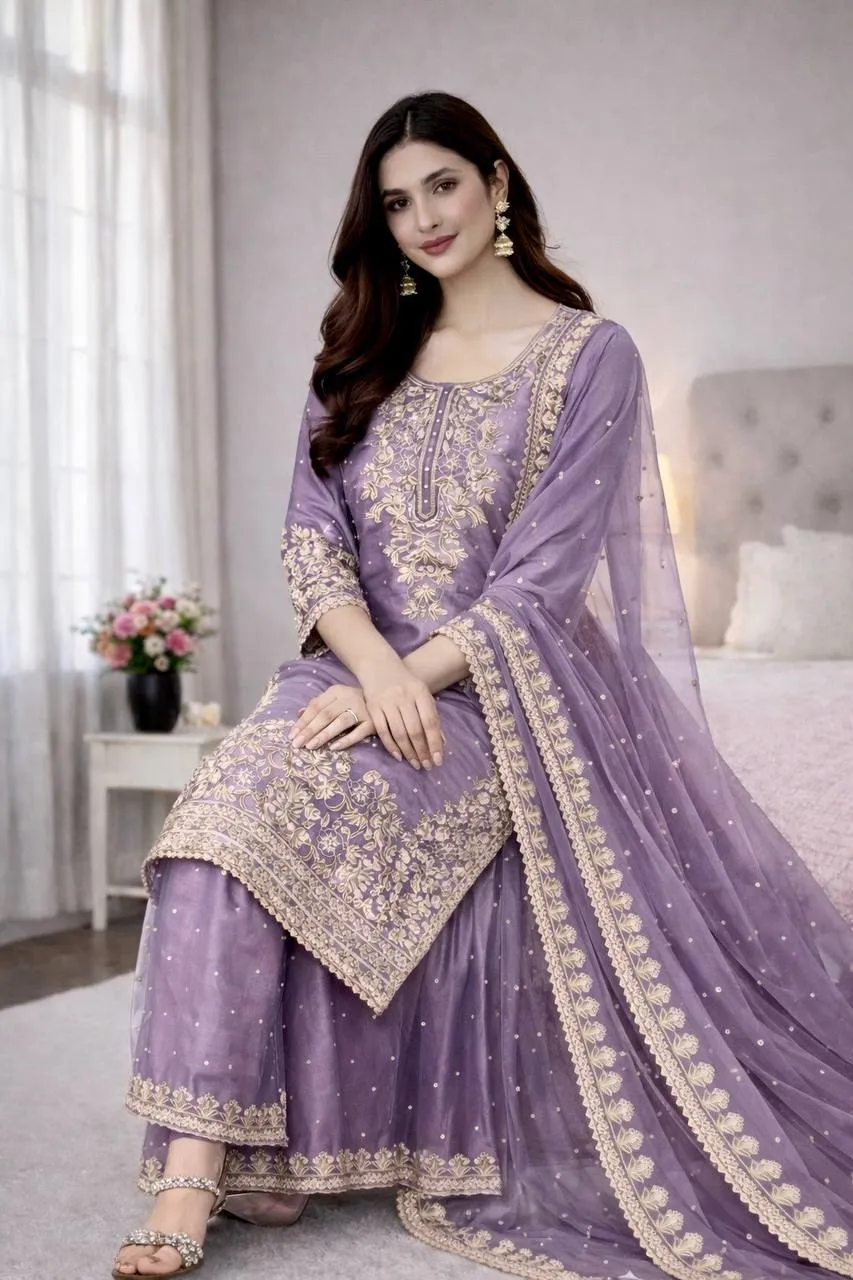 Pastel purple Pakistani Plazzo set - Image 4
