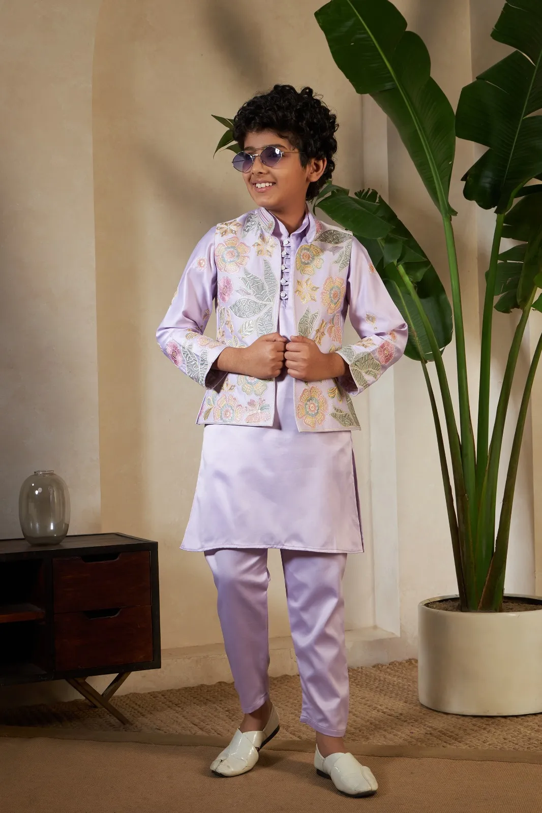 Pastel Purple small boys wedding kurta with koti