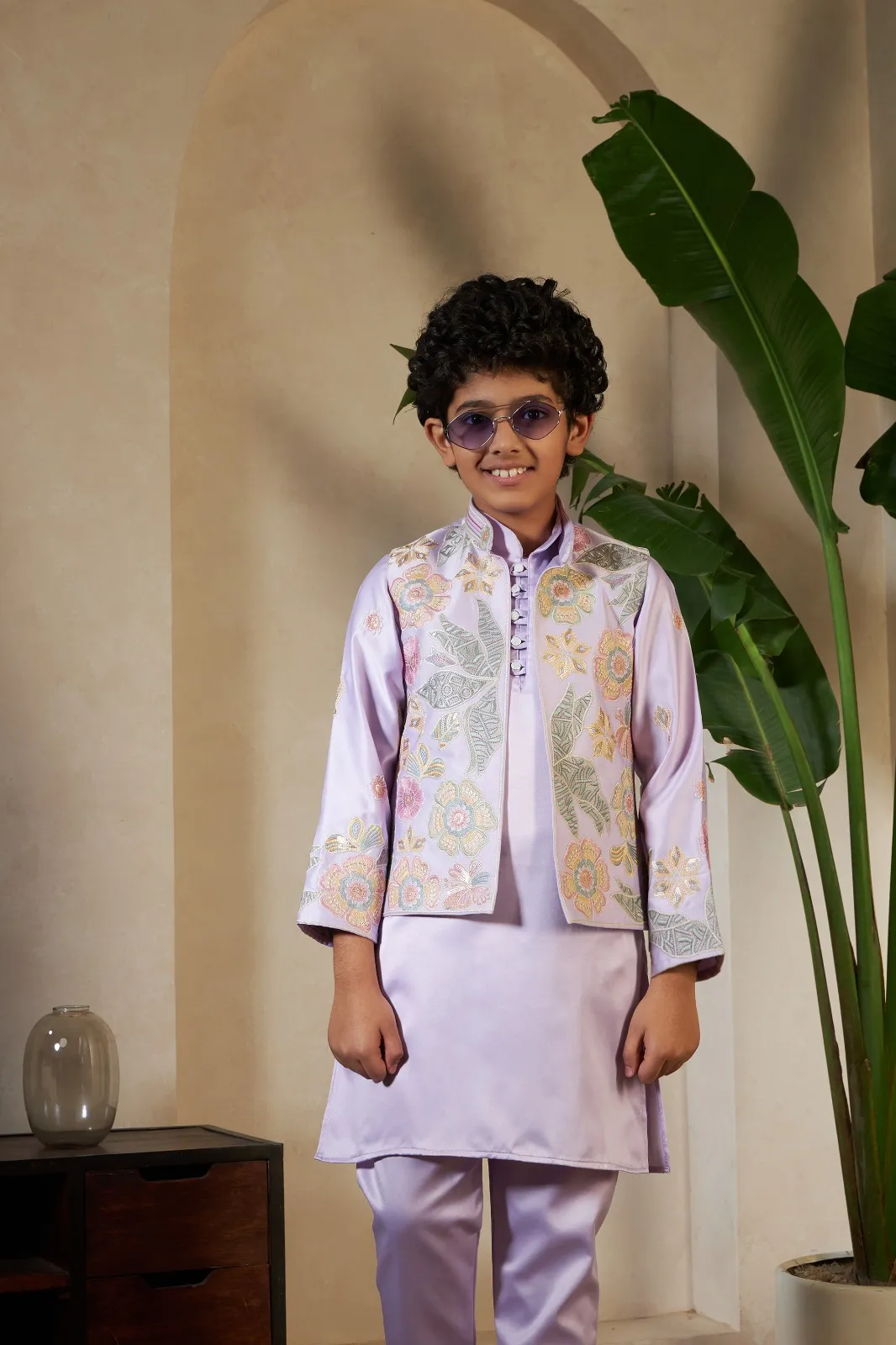 Pastel Purple small boys wedding kurta with koti - Image 2