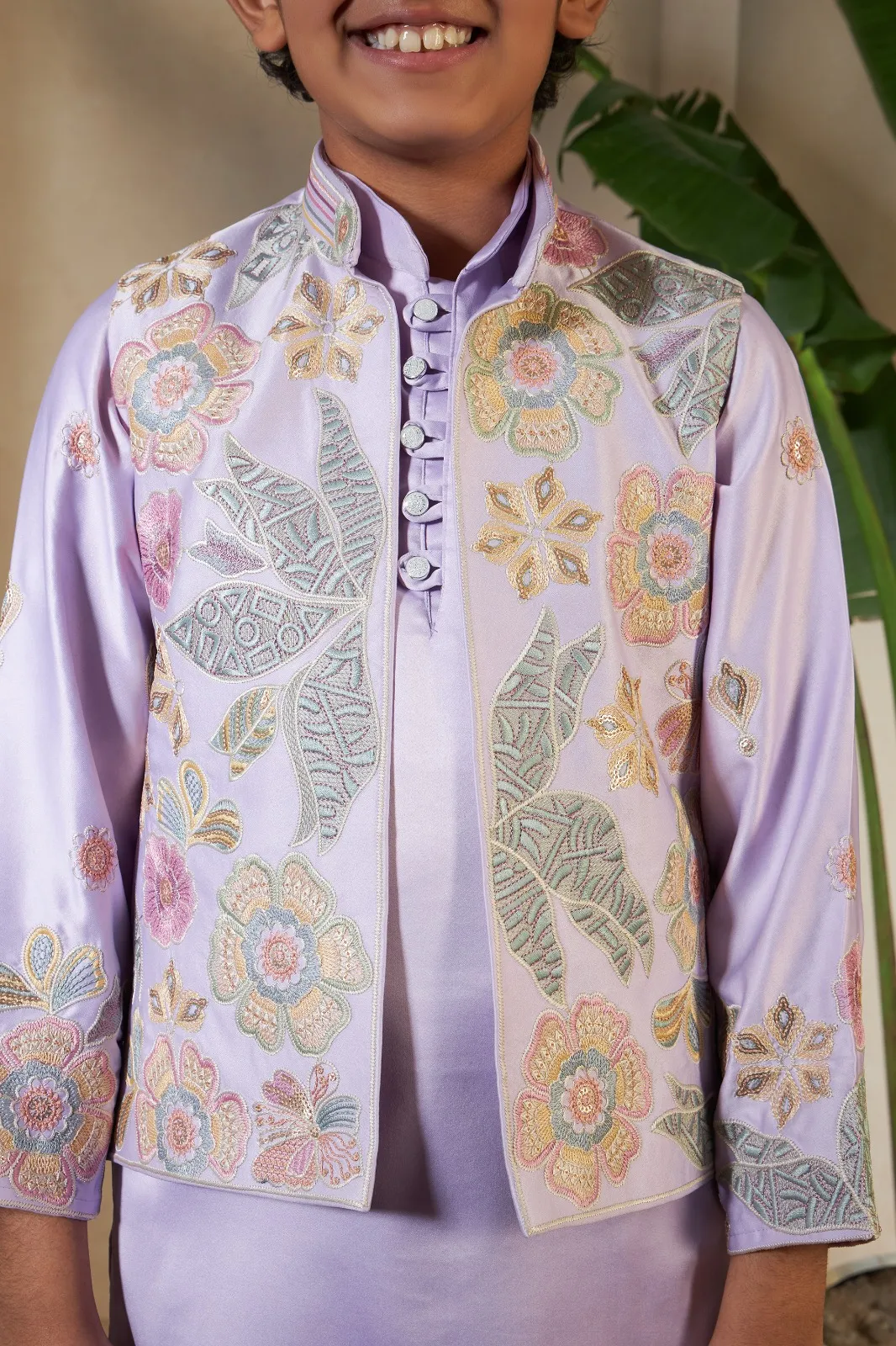 Pastel Purple small boys wedding kurta with koti - Image 3