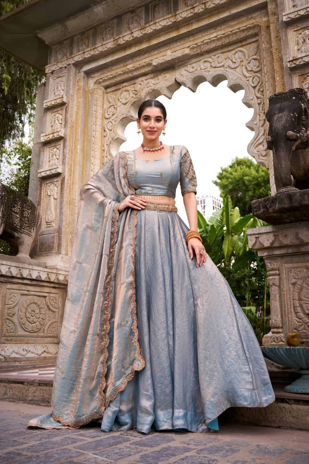 Pastel Sky blue Shiny Party Lehenga