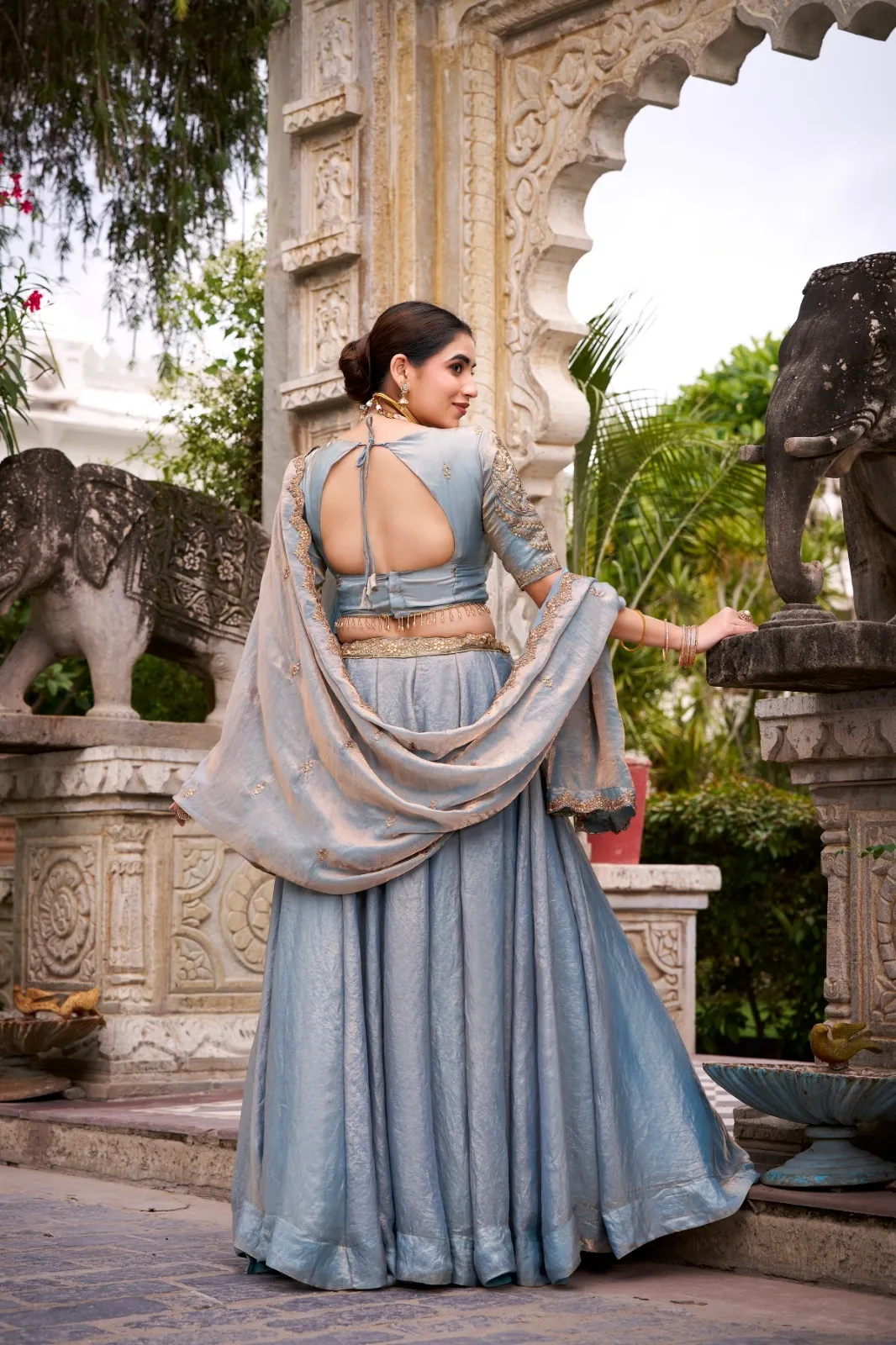 Pastel Sky blue Shiny Party Lehenga - Image 2