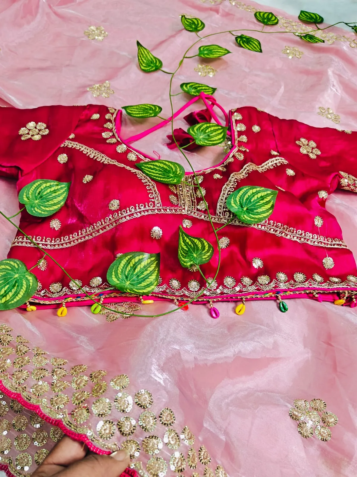 Pink Embroidery Saree with Readymade Blouse - Image 3