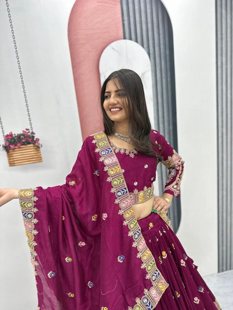 Purple Color Wedding Guest Readymade Lehenga - Image 3