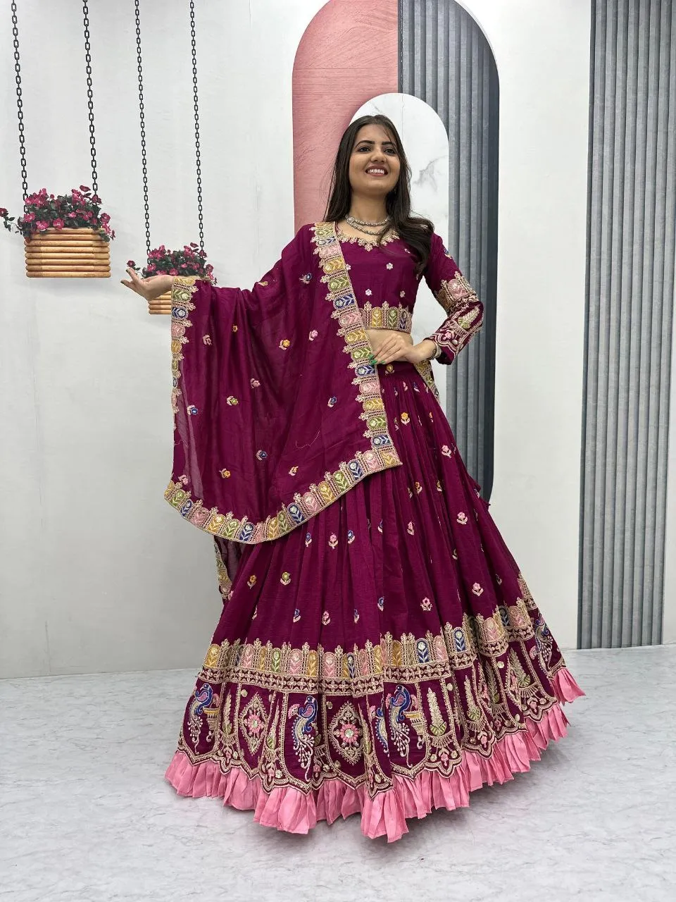 Purple Color Wedding Guest Readymade Lehenga - Image 2