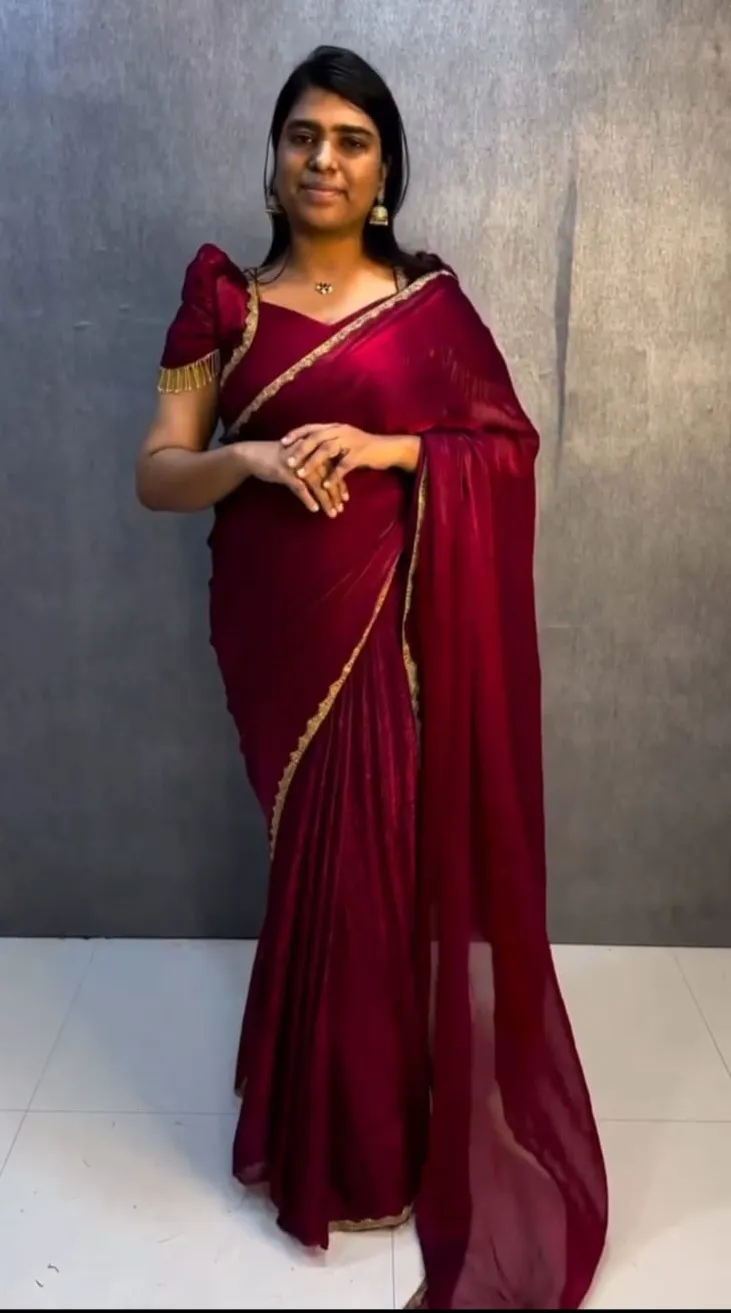 Red Color Zip and Go Saree for Party