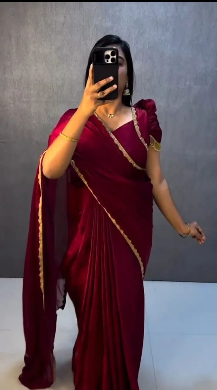 Red Color Zip and Go Saree for Party - Image 2