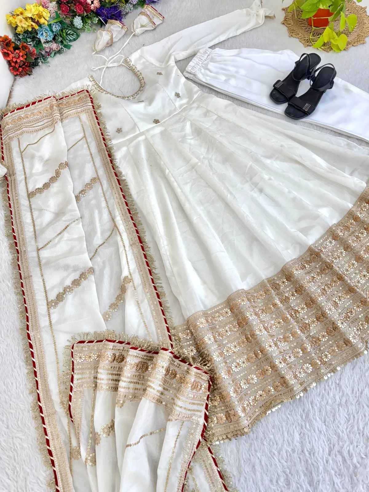 Ramzan Eid Special Cream Anarkali Dress | Eid Suits