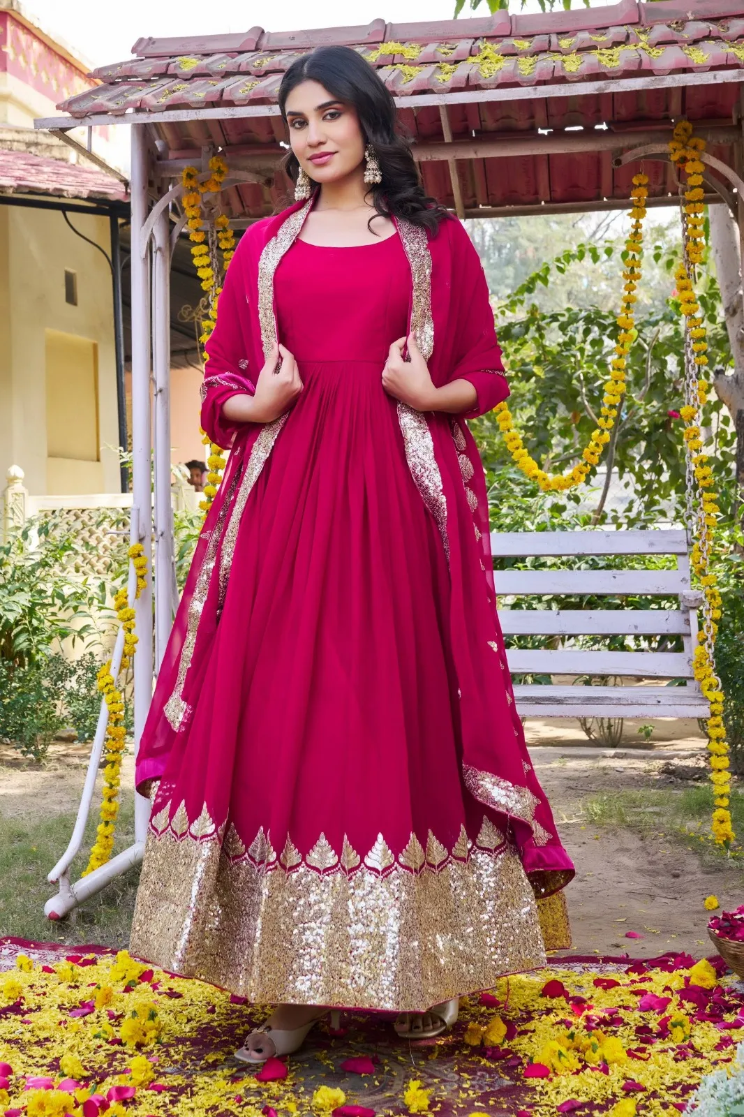 Rani Gown with Sequence Big Border | Readymade Gown