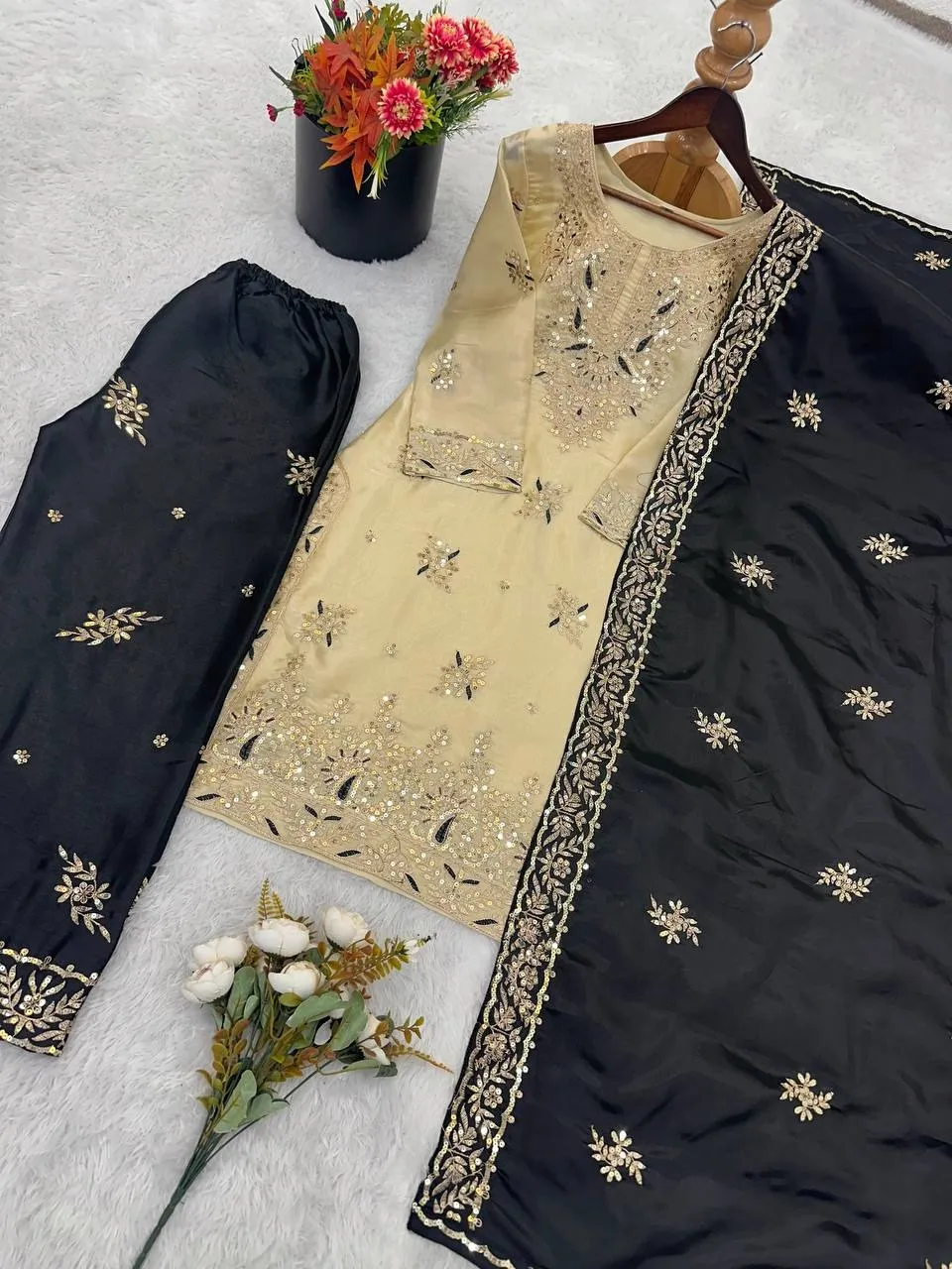 Readymade Dress Black and Cream Contrast Color - Image 3