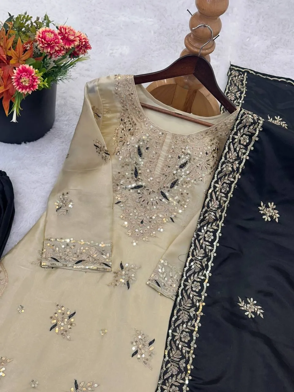 Readymade Dress Black and Cream Contrast Color - Image 4