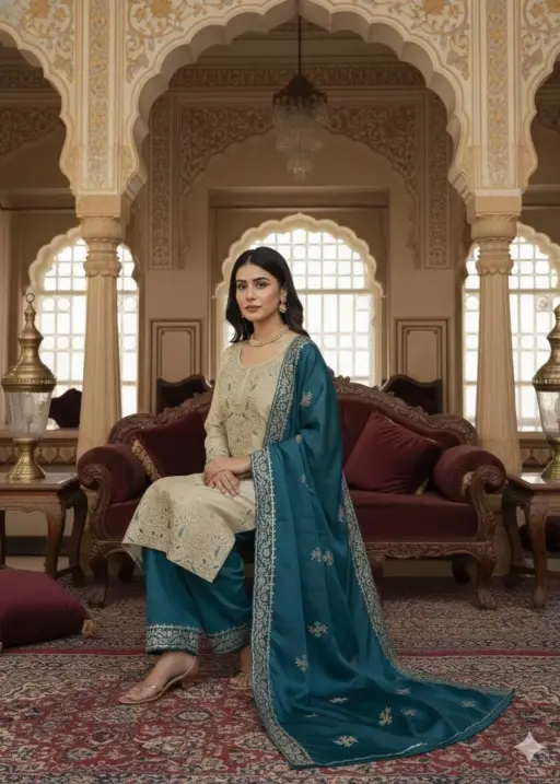 Readymade Dress Blue and Cream Contrast Color