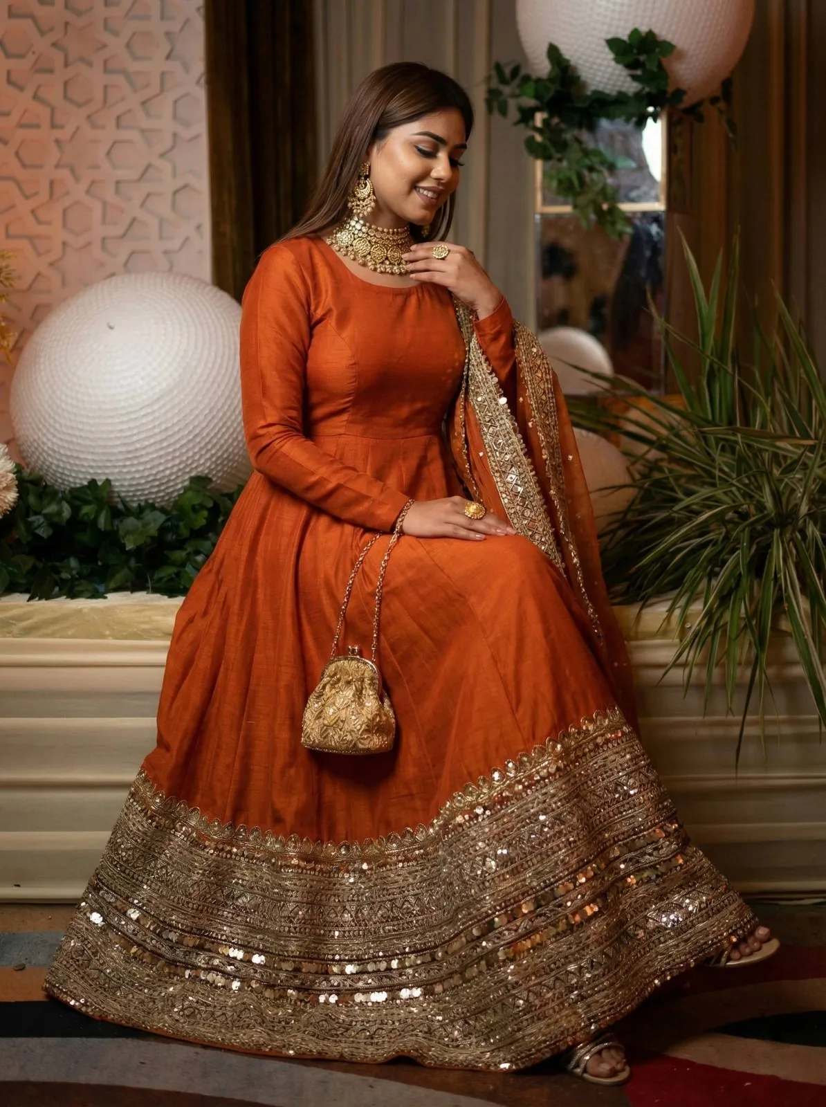 Readymade Orange Anarkali Dress