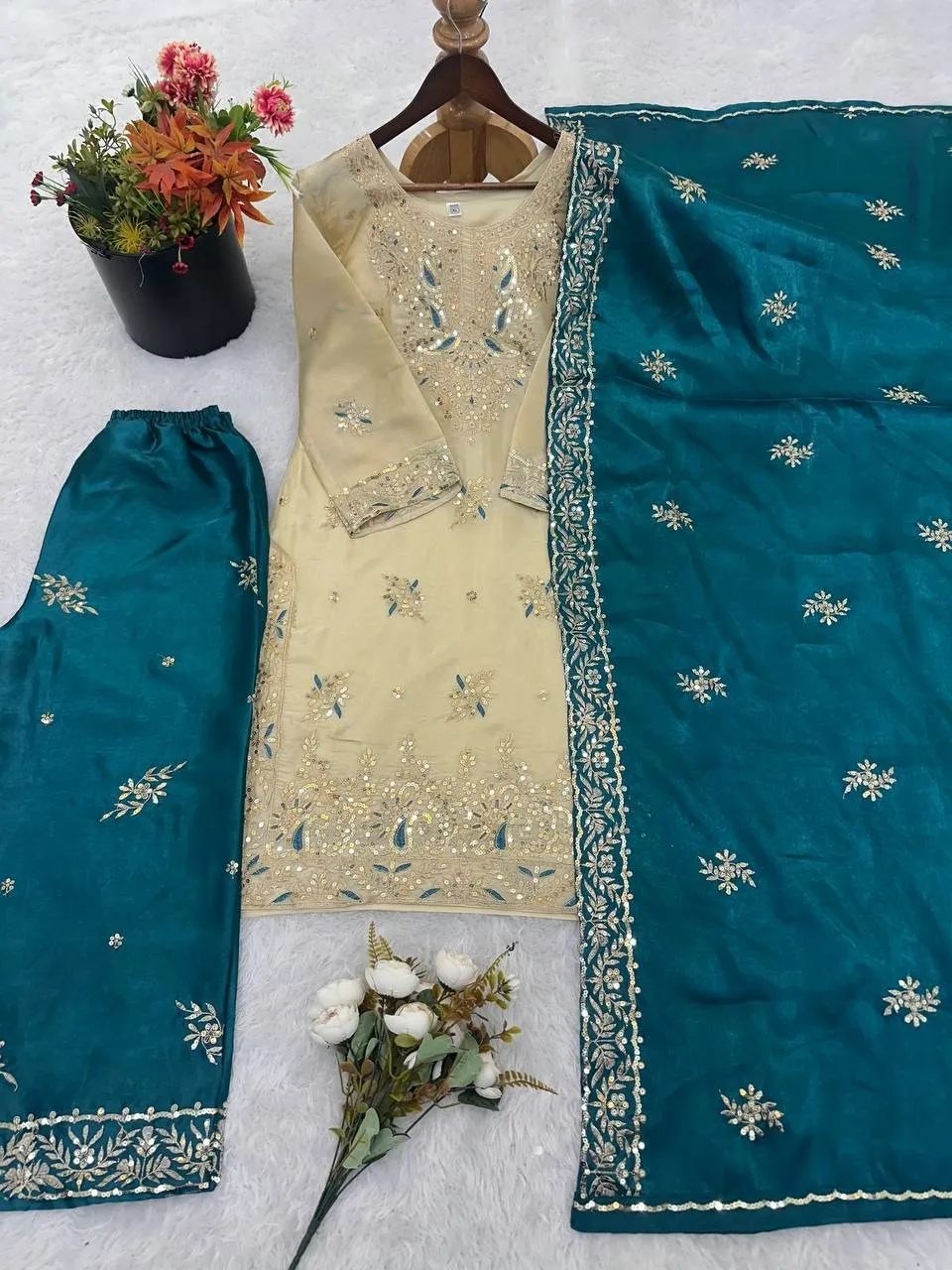 Readymade Dress Blue and Cream Contrast Color - Image 3