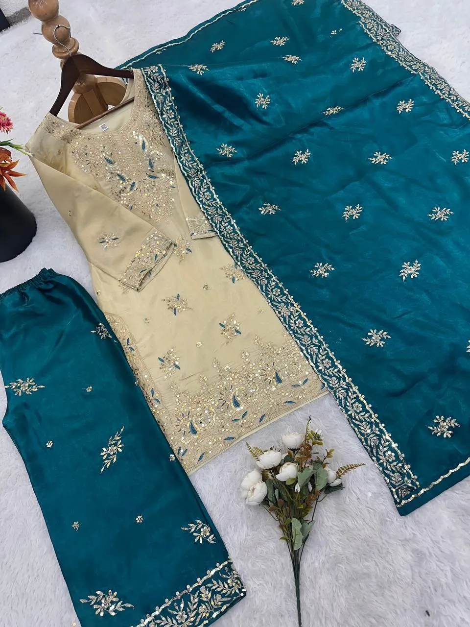 Readymade Dress Blue and Cream Contrast Color - Image 4
