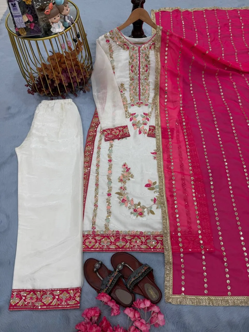 Readymade Pakistani Straight Salwar Suit Red