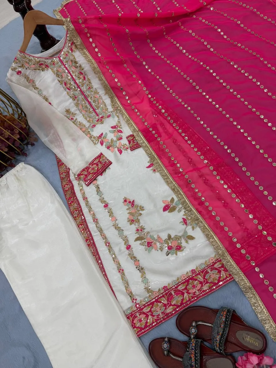 Readymade Pakistani Straight Salwar Suit Red - Image 2
