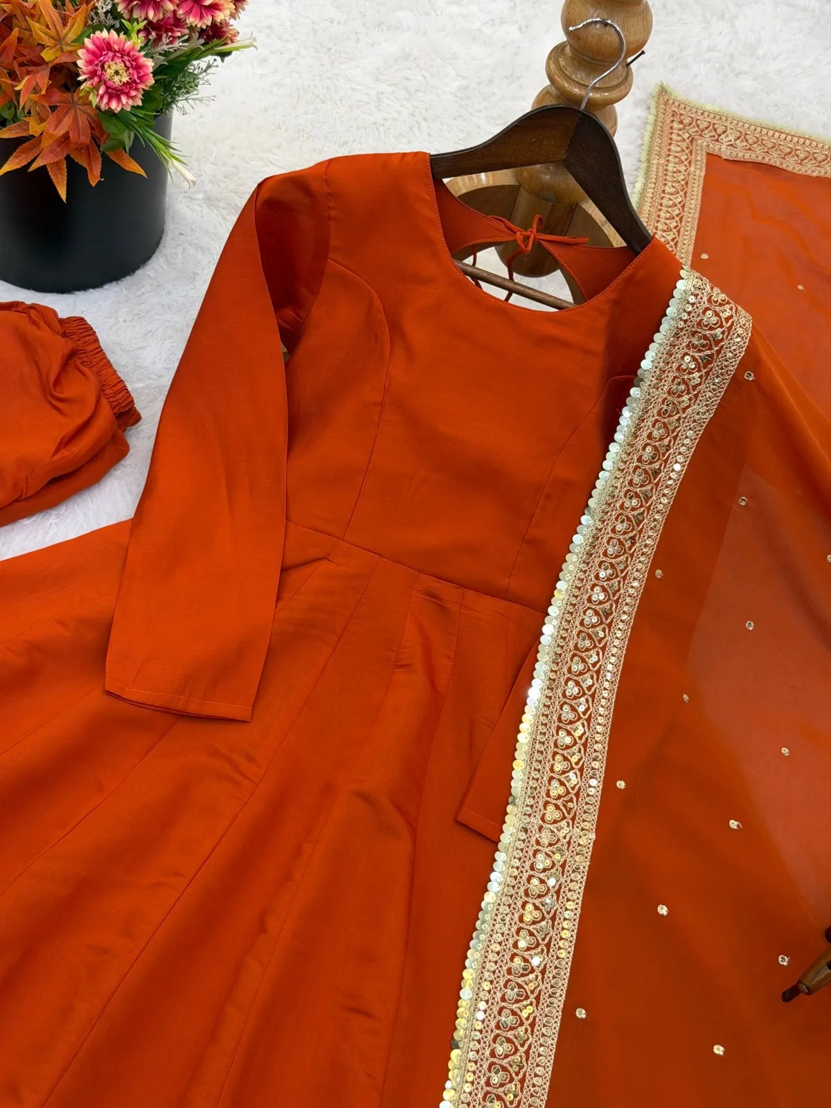 Readymade Orange Anarkali Dress - Image 5