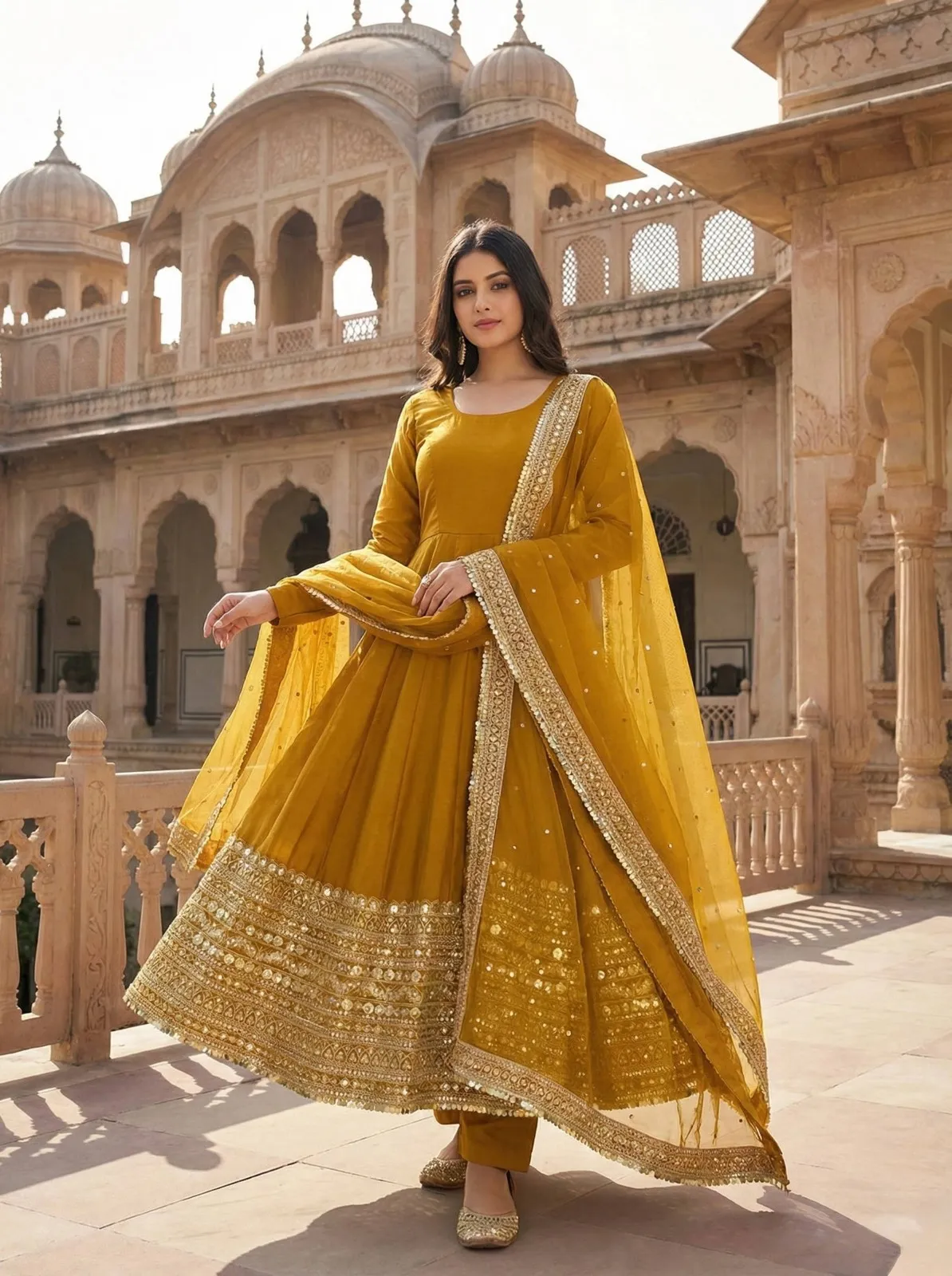 Readymade Yellow Anarkali Dress for haldi Function - Image 2