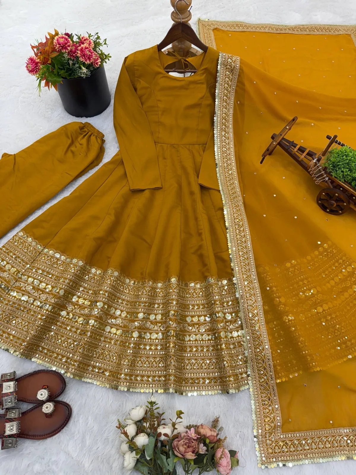 Readymade Yellow Anarkali Dress for haldi Function - Image 4