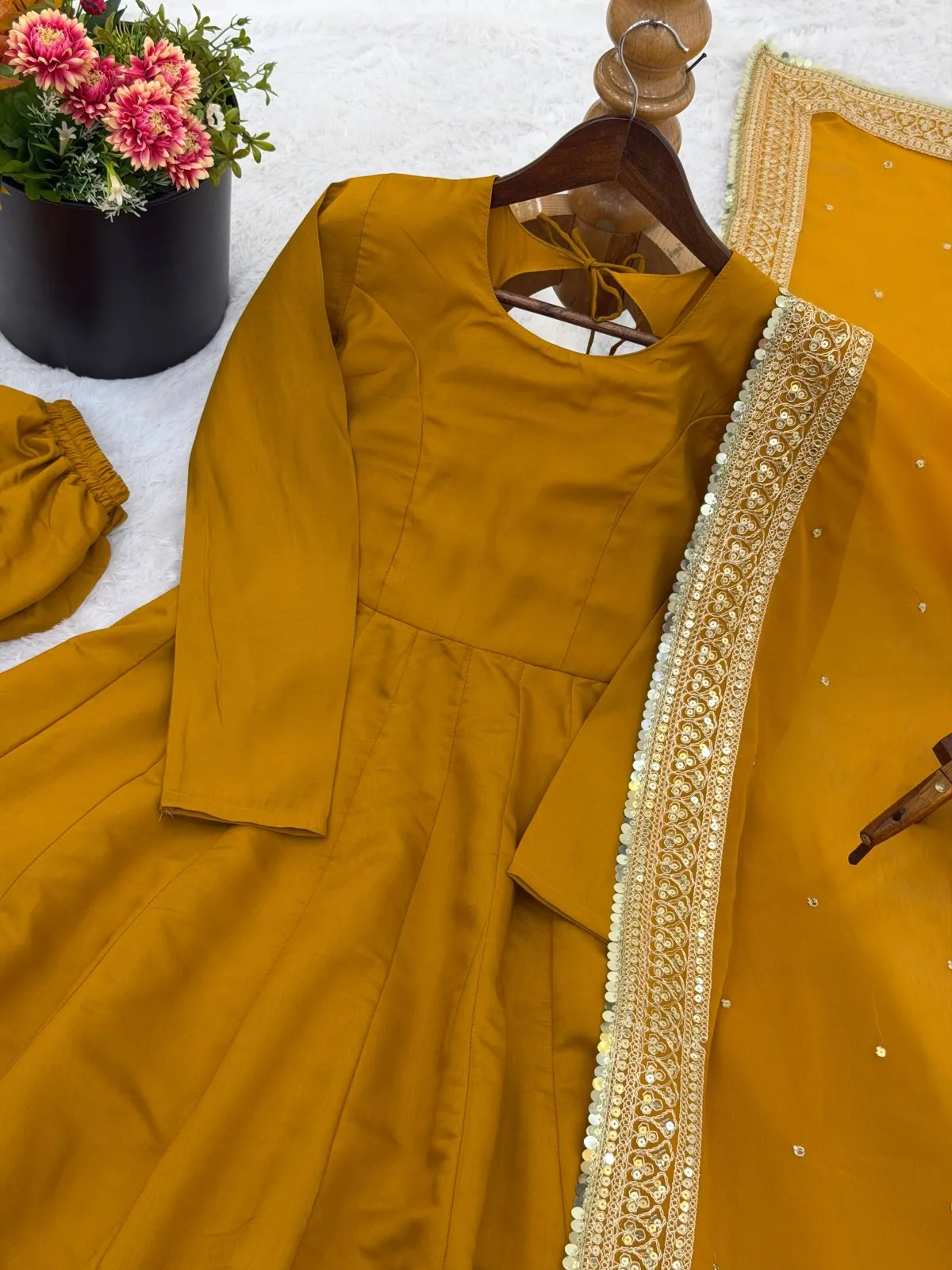 Readymade Yellow Anarkali Dress for haldi Function - Image 3
