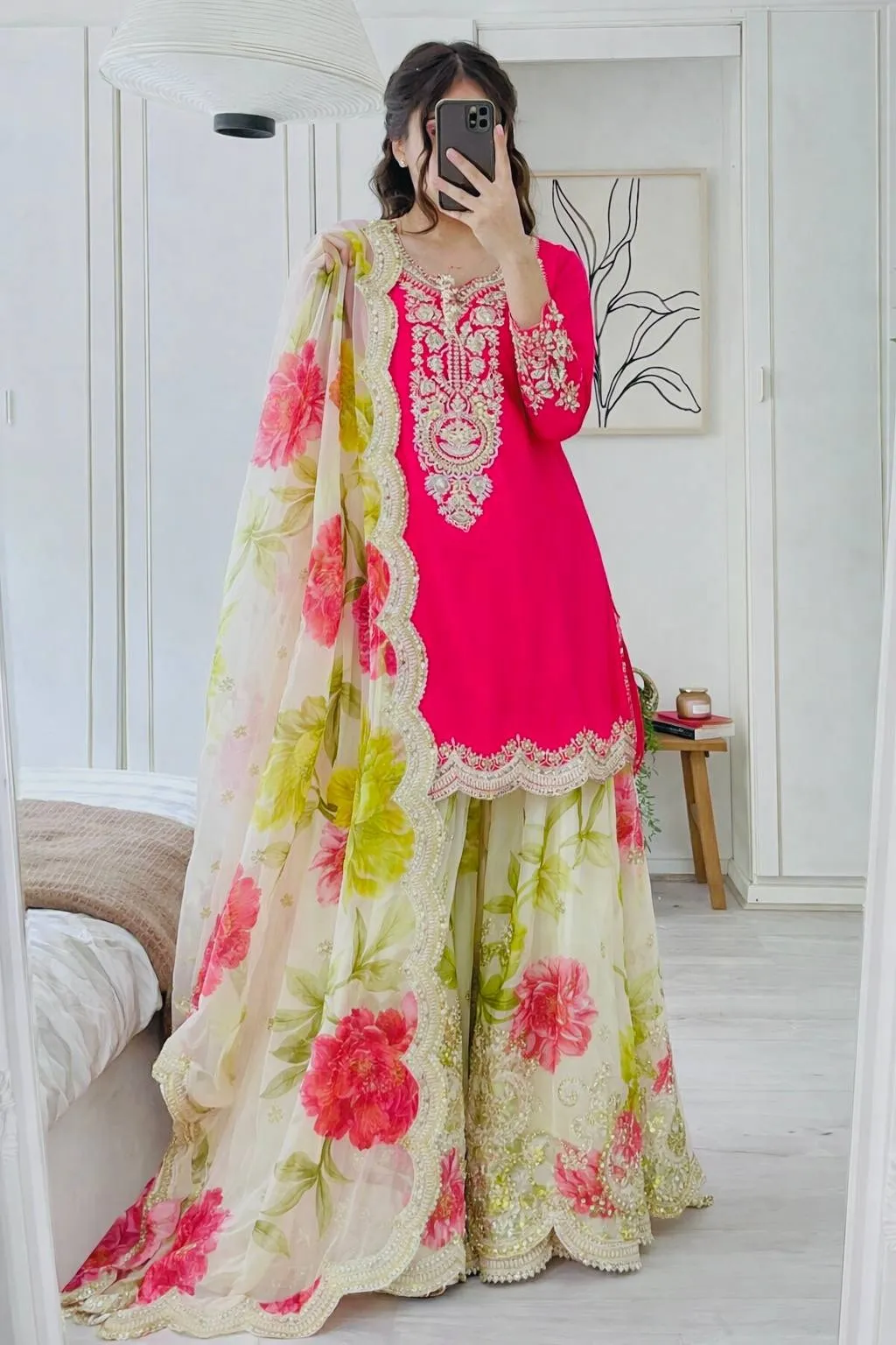 Red Floral Salwar Plazzo Suit | Pakistani Dresses