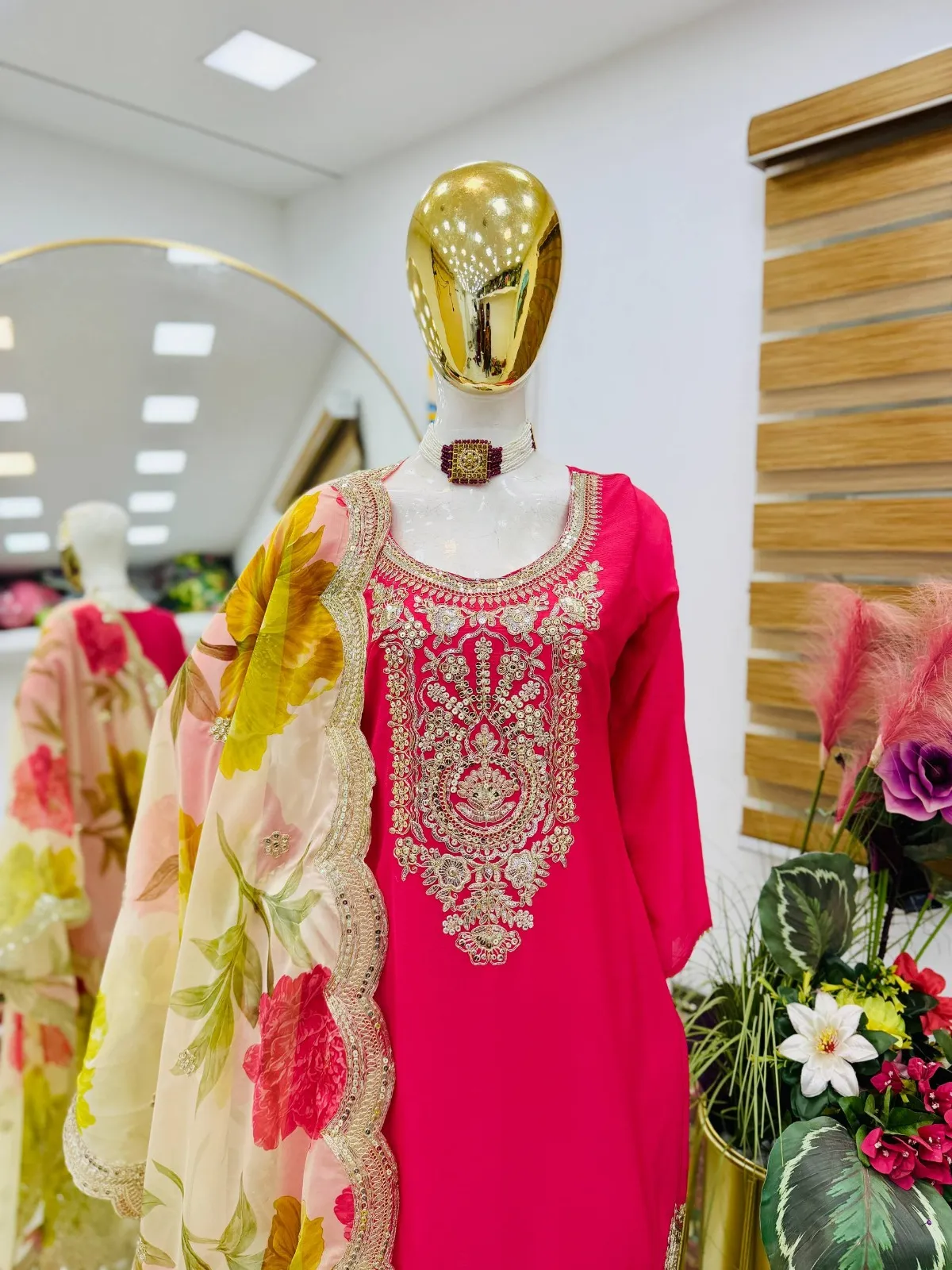 Red Floral Salwar Plazzo Suit | Pakistani Dresses - Image 4
