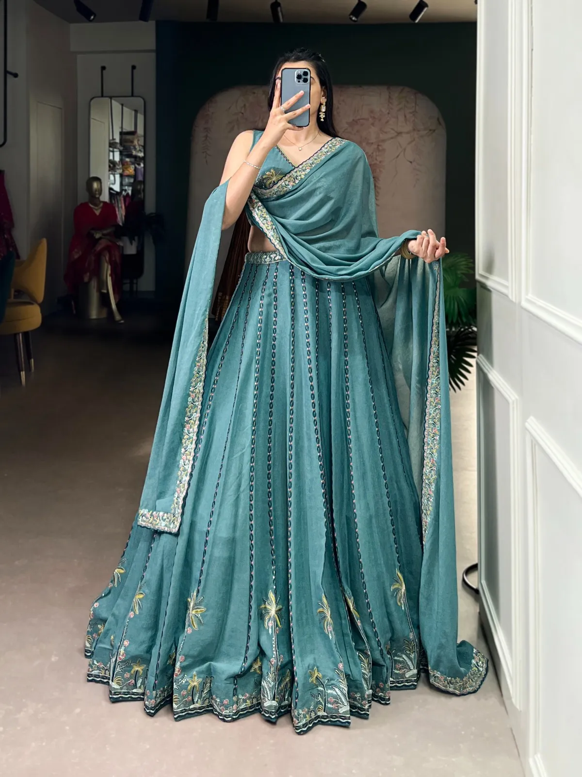 Sky Blue Bridesmaid Embroidery Lehenga