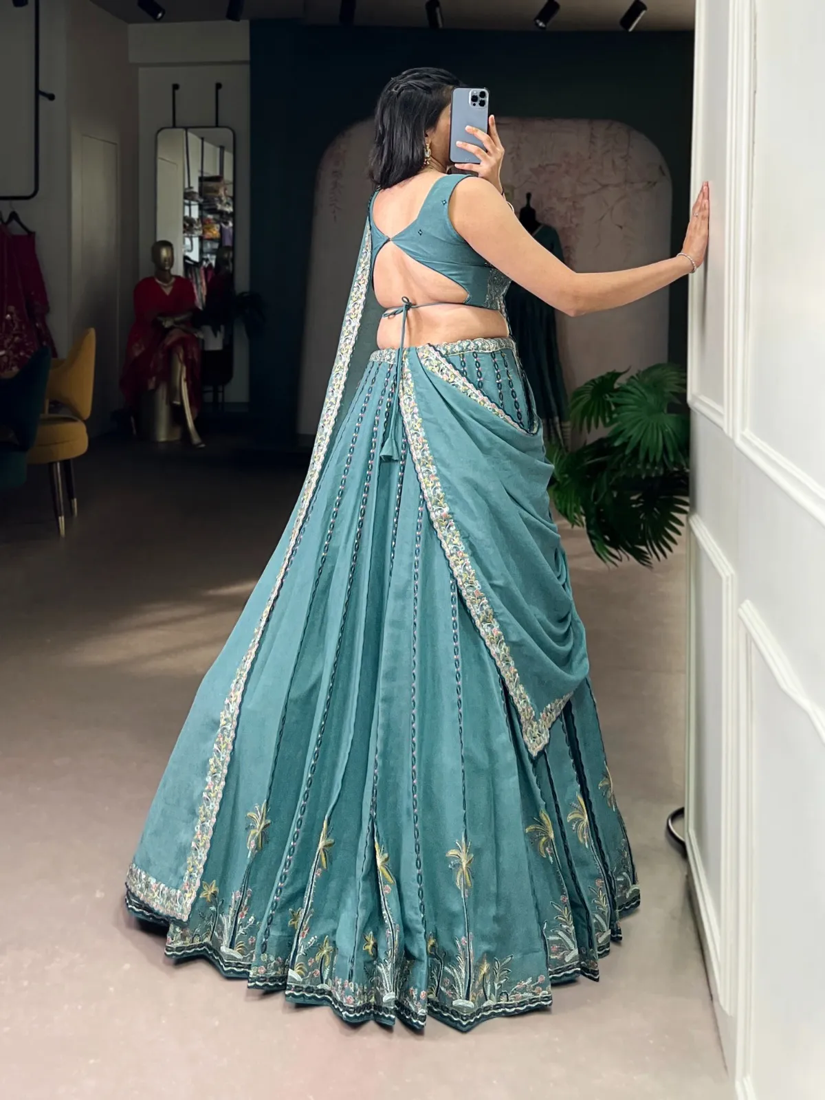 Sky Blue Bridesmaid Embroidery Lehenga - Image 2