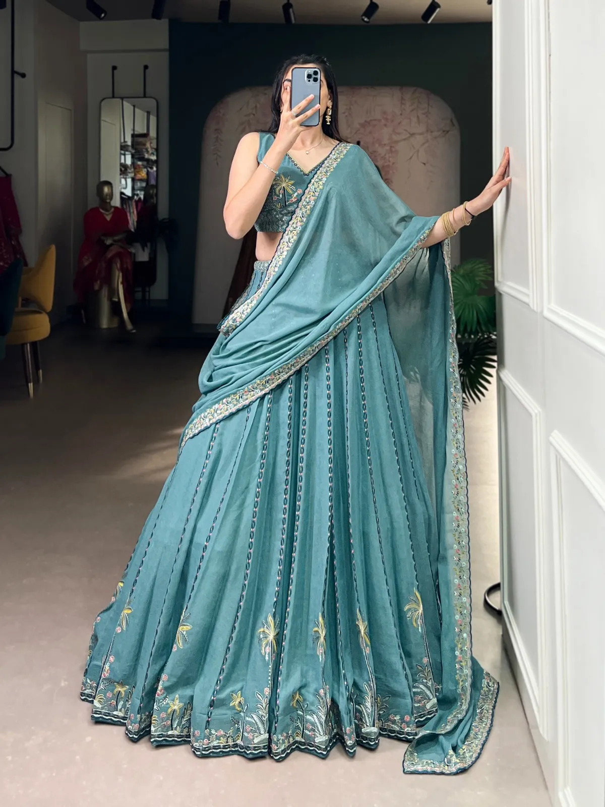 Sky Blue Bridesmaid Embroidery Lehenga - Image 3