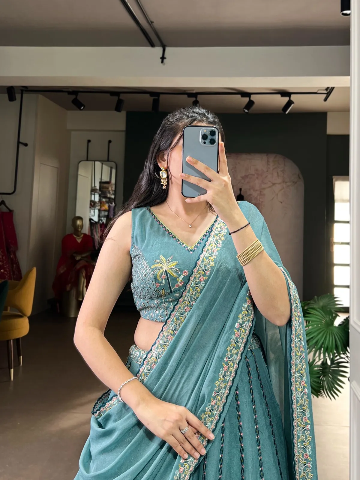 Sky Blue Bridesmaid Embroidery Lehenga - Image 4