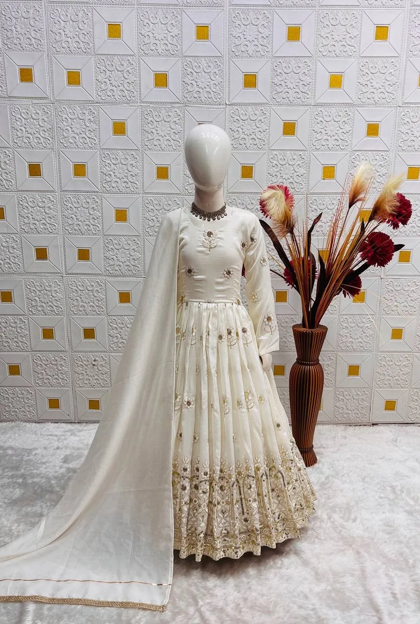 Small Girl White Pakistani Anarkali | Kids Gown - Image 2
