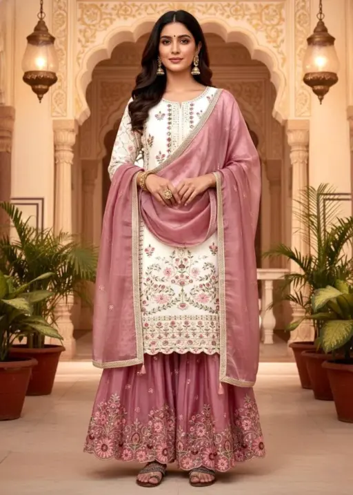 White Contrast Women Pakistani Readymade Dress