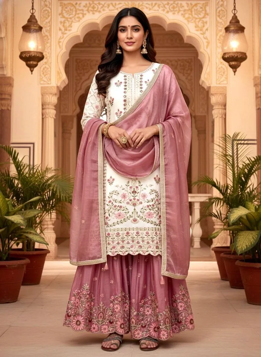 White Contrast Women Pakistani Readymade Dress