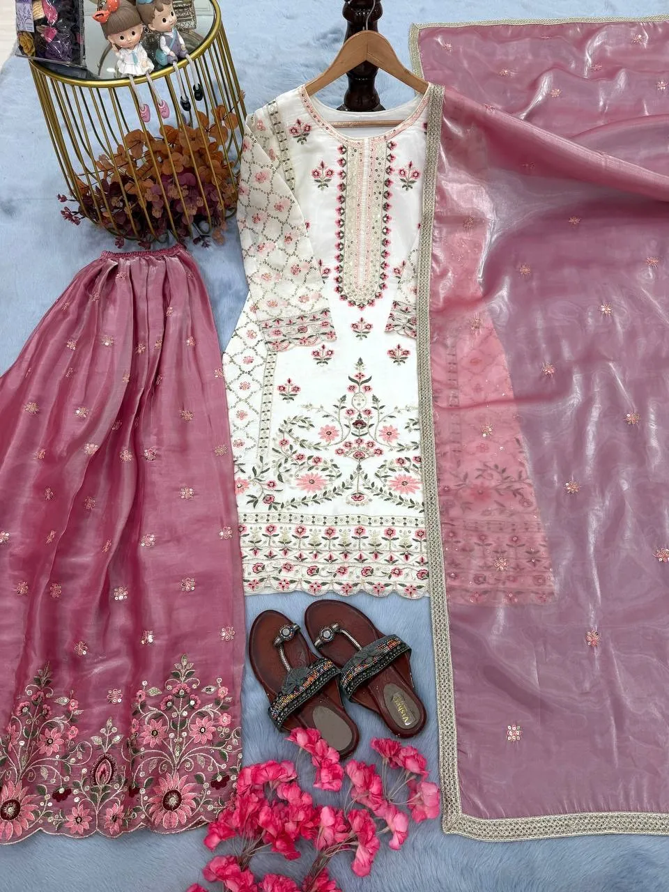 White Contrast Women Pakistani Readymade Dress - Image 3
