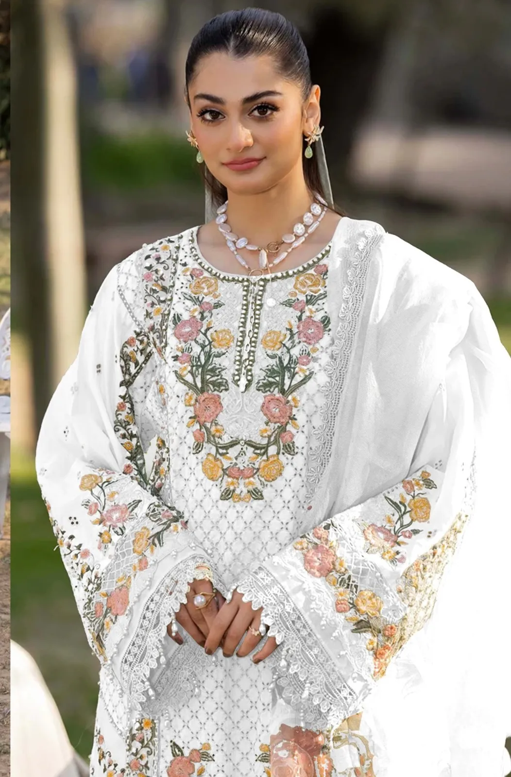 White Cotton Pakistani Suit for Women