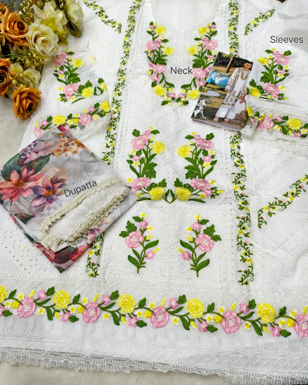 White Cotton Pakistani Suit for Women - Image 3